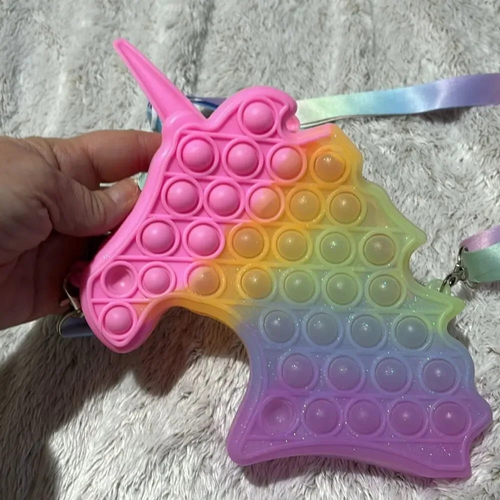 Unicorn pop it purse adjustable nylon strap to shorten or lengthen like new